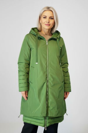 Geci Groase & Paltoane - Geaca A line, ajustabila in talie si jos, cu fermoar si gluga, verde