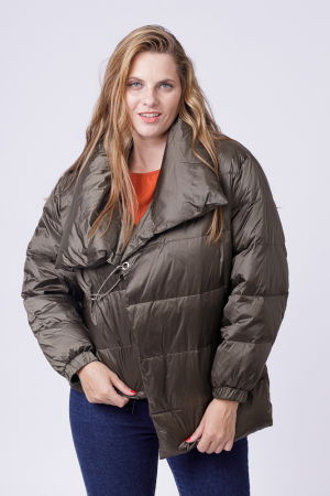 Geci Groase & Paltoane - Geaca asimetrica, kaki, de oras, cu umplutura din puf de gasca