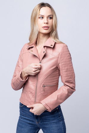 Geaca biker roz din piele ecologica [1]