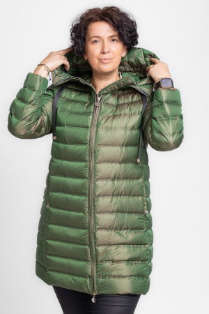 Geaca midi cu umplutura din puf de gasca, verde metalizat [1]