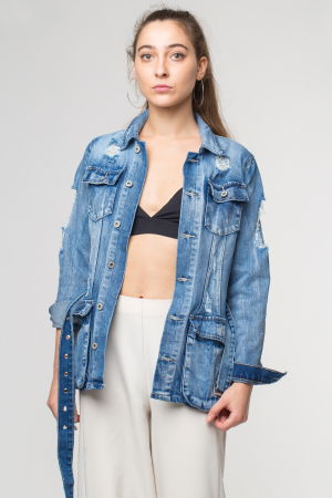 Geaca dreapta de blugi, denim, cu cordon in talie [2]