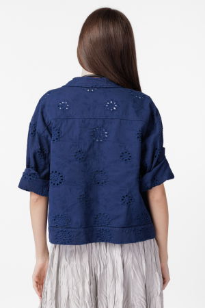 Geaca dama subtire, de blugi cu broderie sparta, bleumarin [5]