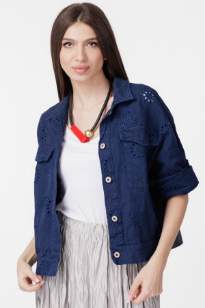 Geaca dama subtire, de blugi cu broderie sparta, bleumarin [2]