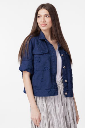 Geaca dama subtire, de blugi cu broderie sparta, bleumarin [4]