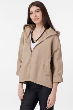 Geaca dama subtire, de blugi cu gluga si despicatura spate, bej [1]