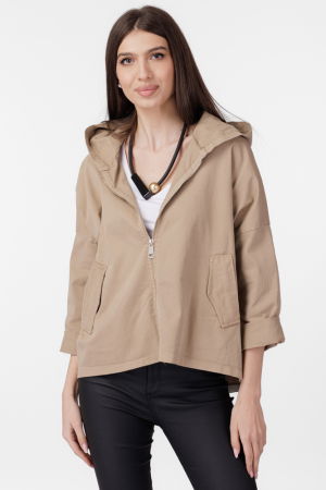 ÎMBRĂCĂMINTE - Geaca dama subtire, de blugi cu gluga si despicatura spate, bej