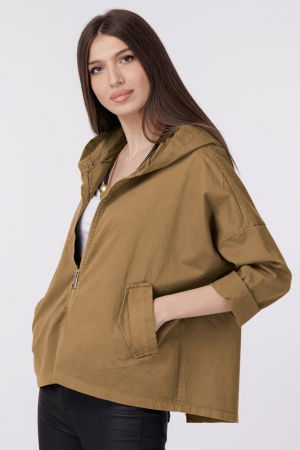 Geaca dama subtire, de blugi cu gluga si despicatura spate, camel [1]