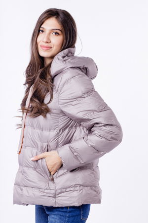 Geaca de puf usoara cu gluga, gri-bej [1]