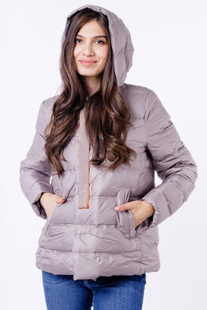 Geaca de puf usoara cu gluga, gri-bej [2]