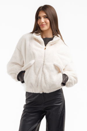 Geci & Jachete & Blazere - Geaca din blanita artificiala alba