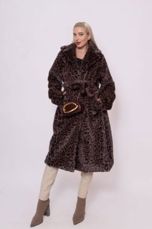 NOUTATI - Haina midi din blanita artificiala animal print