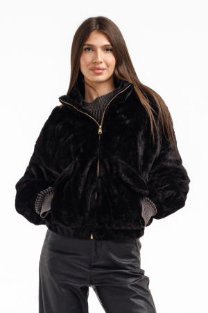 Geci & Jachete & Blazere - Geaca din blanita artificiala neagra