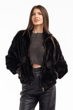 Geaca din blanita artificiala neagra [6]