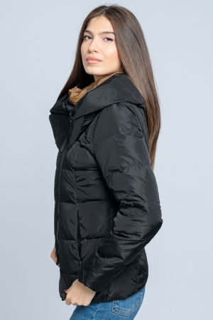 Geaca eleganta de puf cu guler dublu, amplu, negru-camel [3]