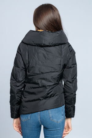 Geaca eleganta de puf cu guler dublu, amplu, negru-camel [4]