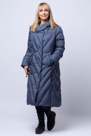 ÎMBRĂCĂMINTE - Geaca lunga groasa, albastra, umplutura din puf de rata alba, cu gluga