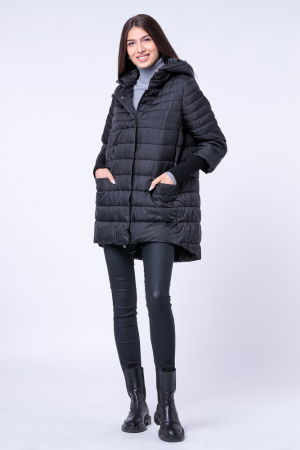 Geci Groase & Paltoane - Geaca mai lunga in spate cu maneci din jerseu stranse, neagra