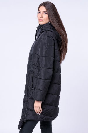 Geaca midi usor asimetrica, cu doua fermoare oblice, neagra [3]