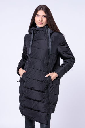 Geci Groase & Paltoane - Geaca midi usor asimetrica, cu doua fermoare oblice, neagra