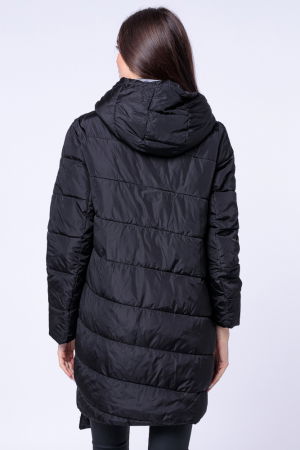 Geaca midi usor asimetrica, cu doua fermoare oblice, neagra [4]