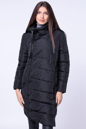Geaca midi usor asimetrica, cu doua fermoare oblice, neagra [2]