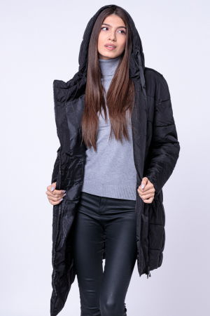 Geaca midi usor asimetrica, cu doua fermoare oblice, neagra [5]