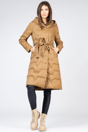 Geaca midi camel cu cordon si gluga [1]