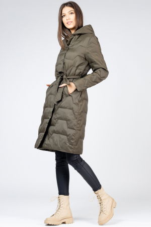 Geaca midi kaki cu cordon si gluga [2]