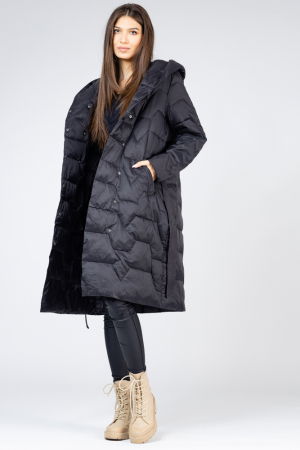 Geaca midi neagra cu cordon si gluga [3]