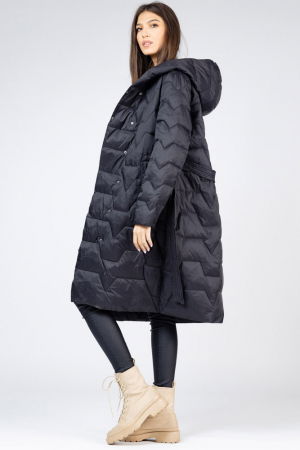 Geaca midi neagra cu cordon si gluga [4]