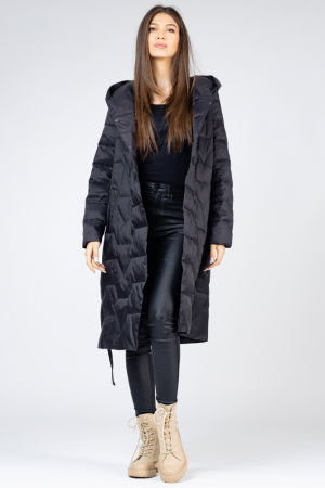 Geaca midi neagra cu cordon si gluga [6]