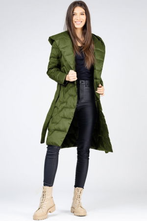 Geaca midi verde olive cu cordon si gluga [1]