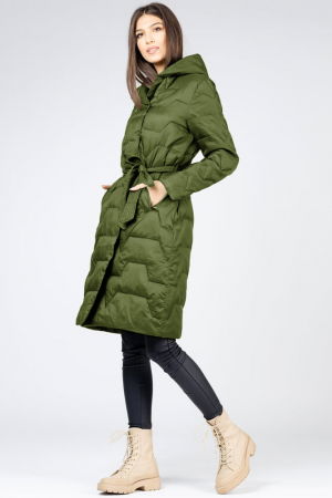 Geci Groase & Paltoane - Geaca midi verde olive cu cordon si gluga