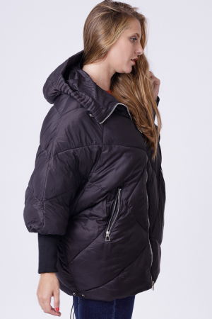 Geaca oversized cu maneci din jerseu stranse, neagra [4]