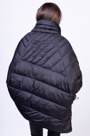 Geaca - poncho de oras, oversized, asimetrica, neagra [3]