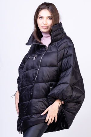 Geaca - poncho de oras, oversized, asimetrica, neagra [1]