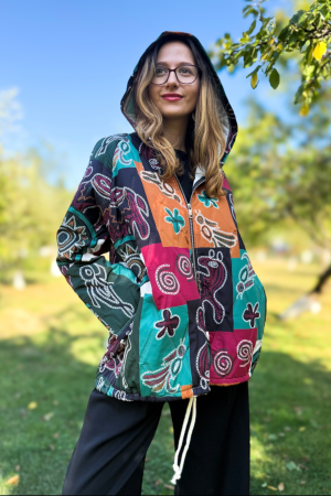 Geaca usoara matlasata, cu gluga si imprimeu etnic patchwork [3]