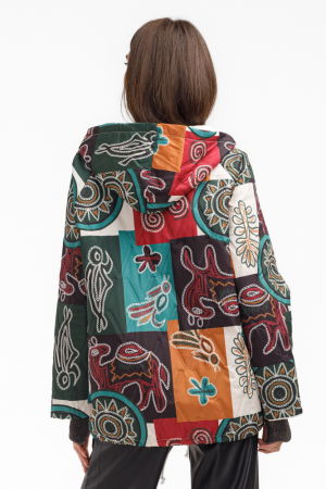 Geaca usoara matlasata, cu gluga si imprimeu etnic patchwork [2]