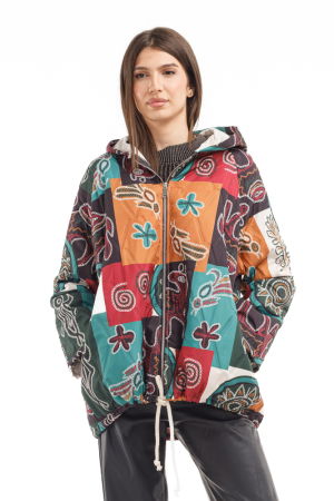 1988 Studio - Geaca usoara matlasata, cu gluga si imprimeu etnic patchwork