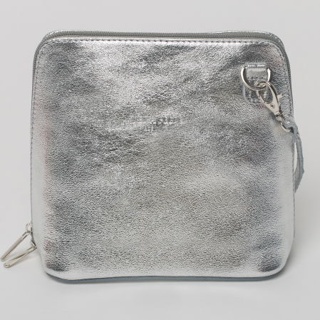 Genți din Piele Naturală - Geanta crossbody, argintie, din piele naturala
