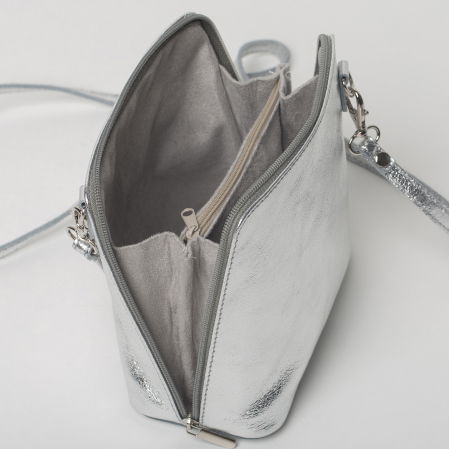 Geanta crossbody, argintie, din piele naturala [2]