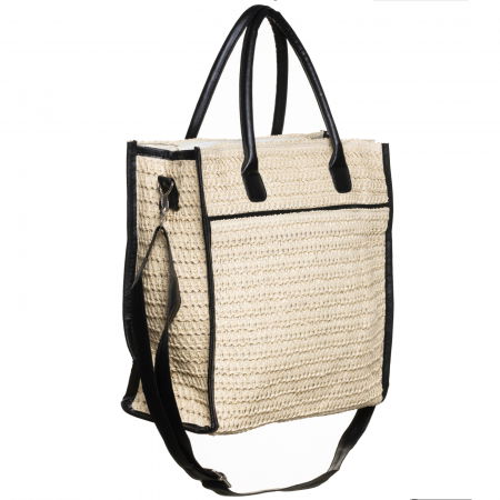 Geanta bej impletita cu bareta de umar si margini din piele ecologica [1]