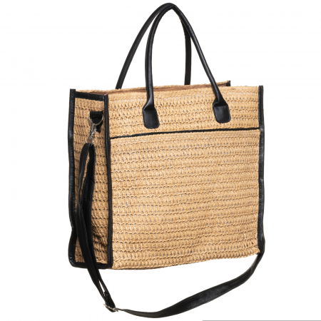 Geanta bej inchis impletita cu bareta de umar si margini din piele ecologica [1]