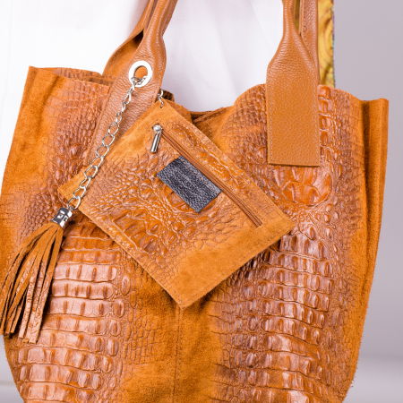 Geanta shopper camel din piele intoarsa naturala [1]