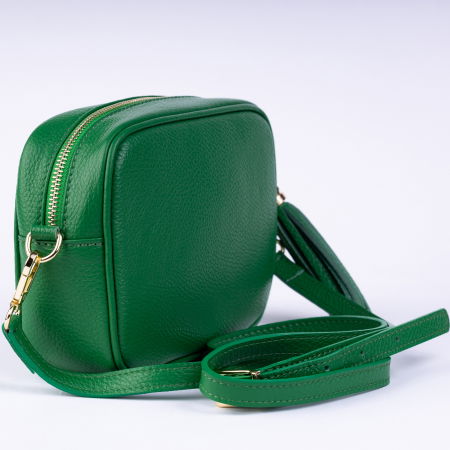 Geanta crossbody verde din piele naturala, cu ciucure din piele [2]