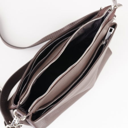 Geanta crossbody cu trei compartimente din piele naturala, maron ciocolata [3]