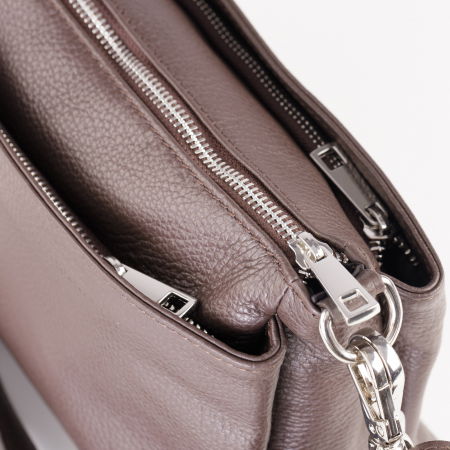 Geanta crossbody cu trei compartimente din piele naturala, maron ciocolata [2]