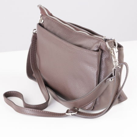 Geanta crossbody cu trei compartimente din piele naturala, maron ciocolata [1]