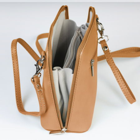 Geanta crossbody, din piele naturala, capucino [2]