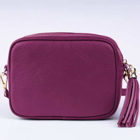 Geanta crossbody magenta din piele naturala, cu ciucure din piele [1]